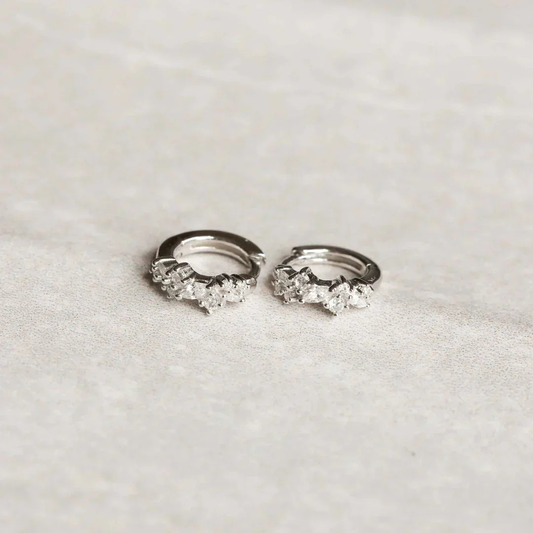 Crystal Cluster Huggies | White Gold